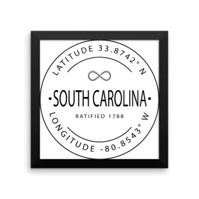 South Carolina - Framed Print - Latitude & Longitude