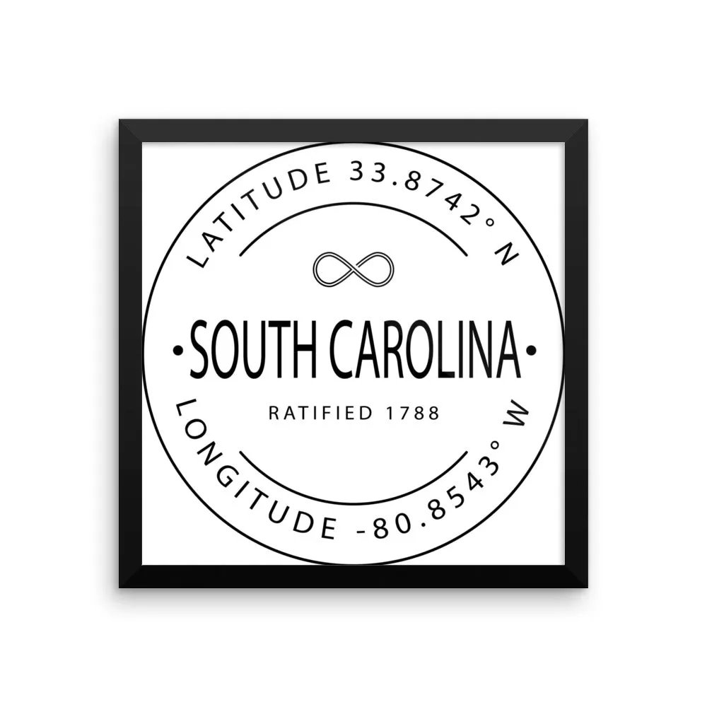 South Carolina - Framed Print - Latitude & Longitude