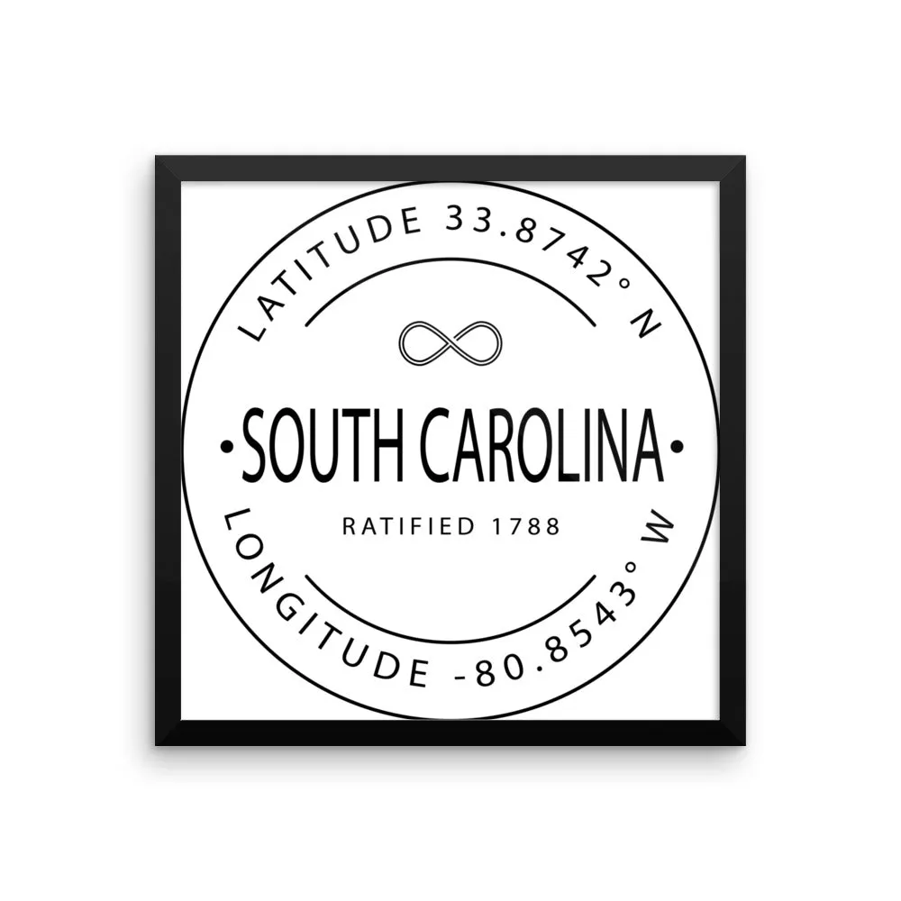 South Carolina - Framed Print - Latitude & Longitude