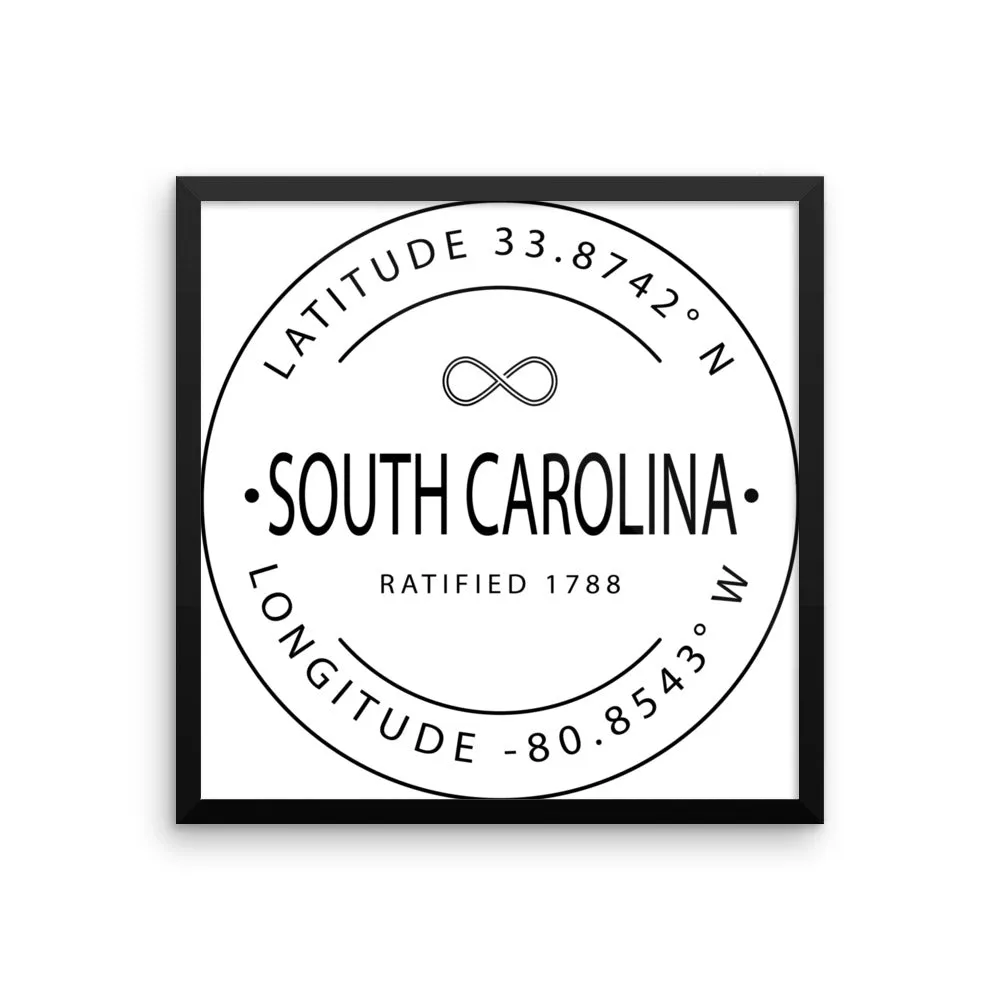 South Carolina - Framed Print - Latitude & Longitude