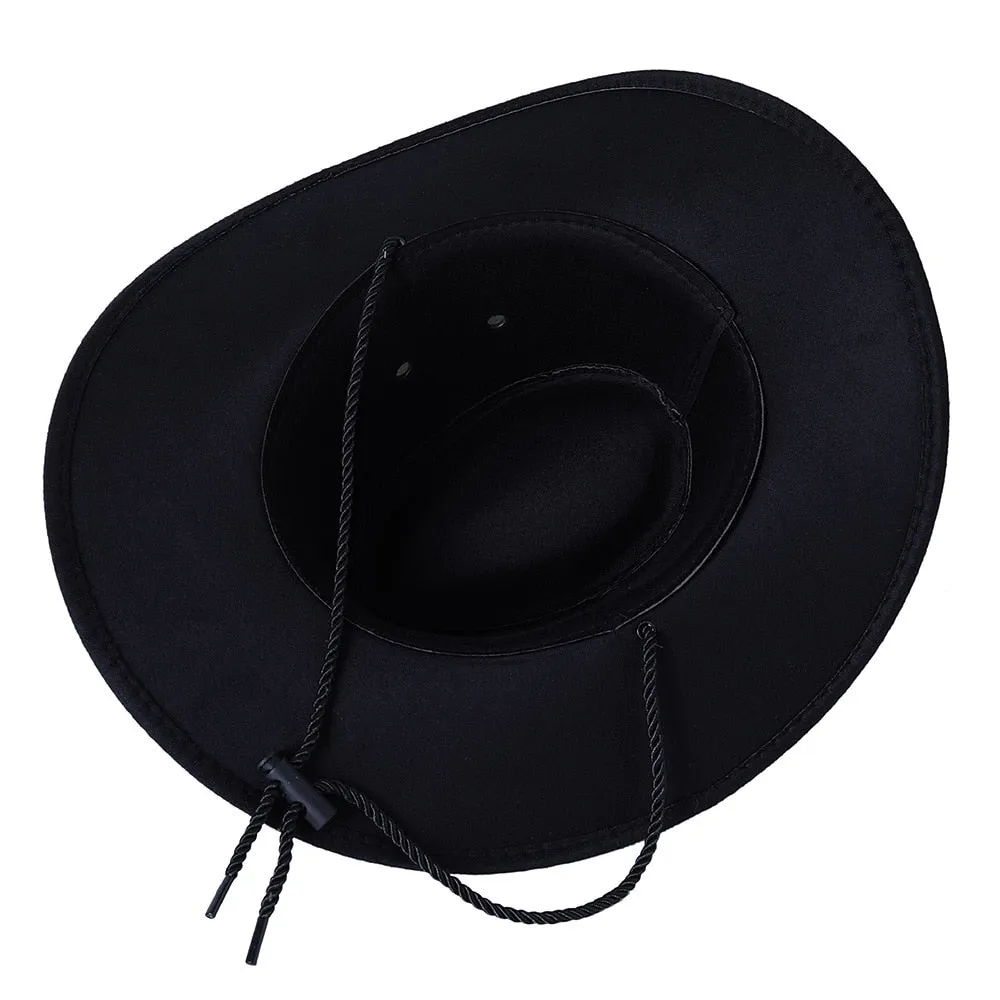 Unisex Western Wide Brim Synthetic Leather Cowboy Outdoor Hat