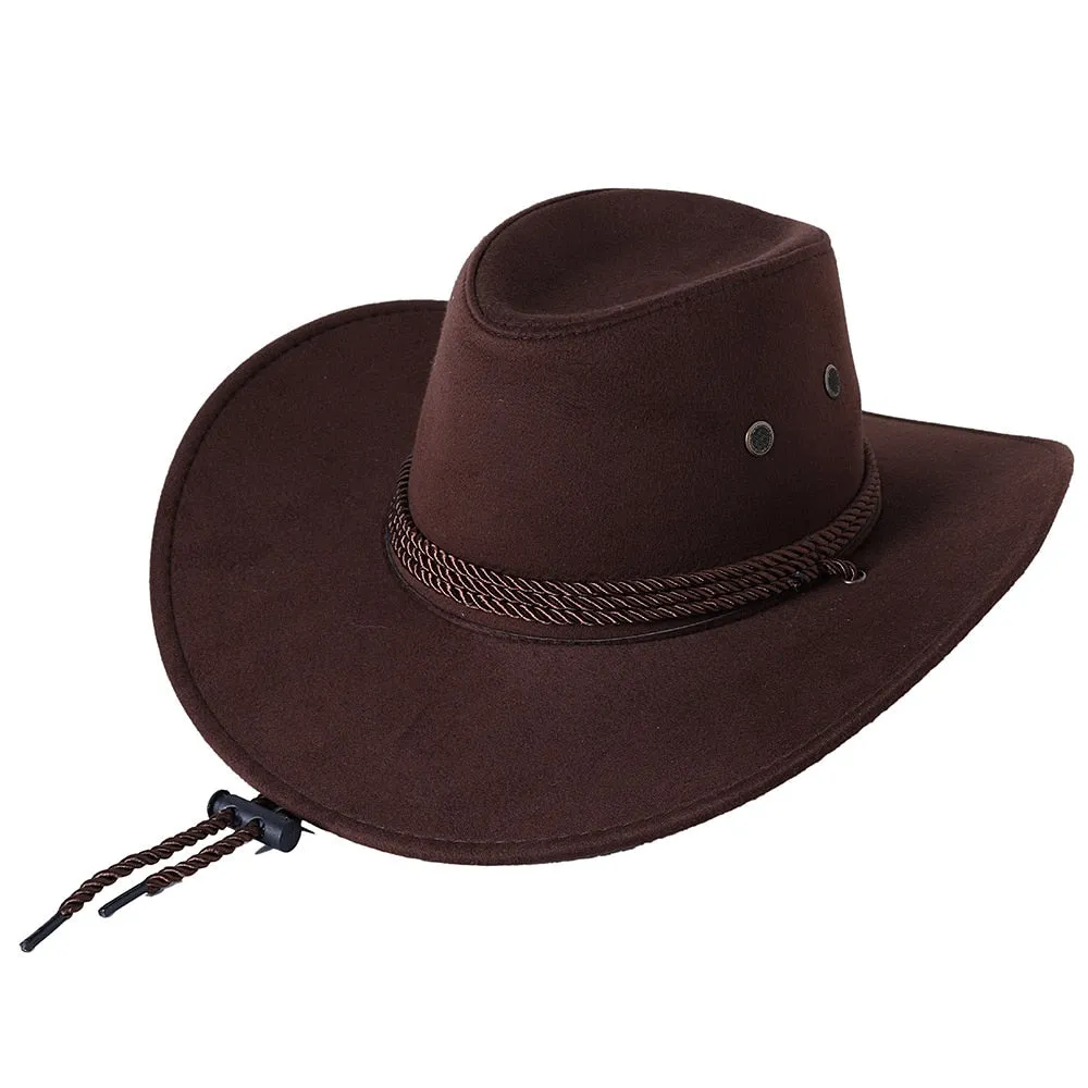 Unisex Western Wide Brim Synthetic Leather Cowboy Outdoor Hat