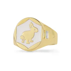 White enamel Trickster Bunny signet ring