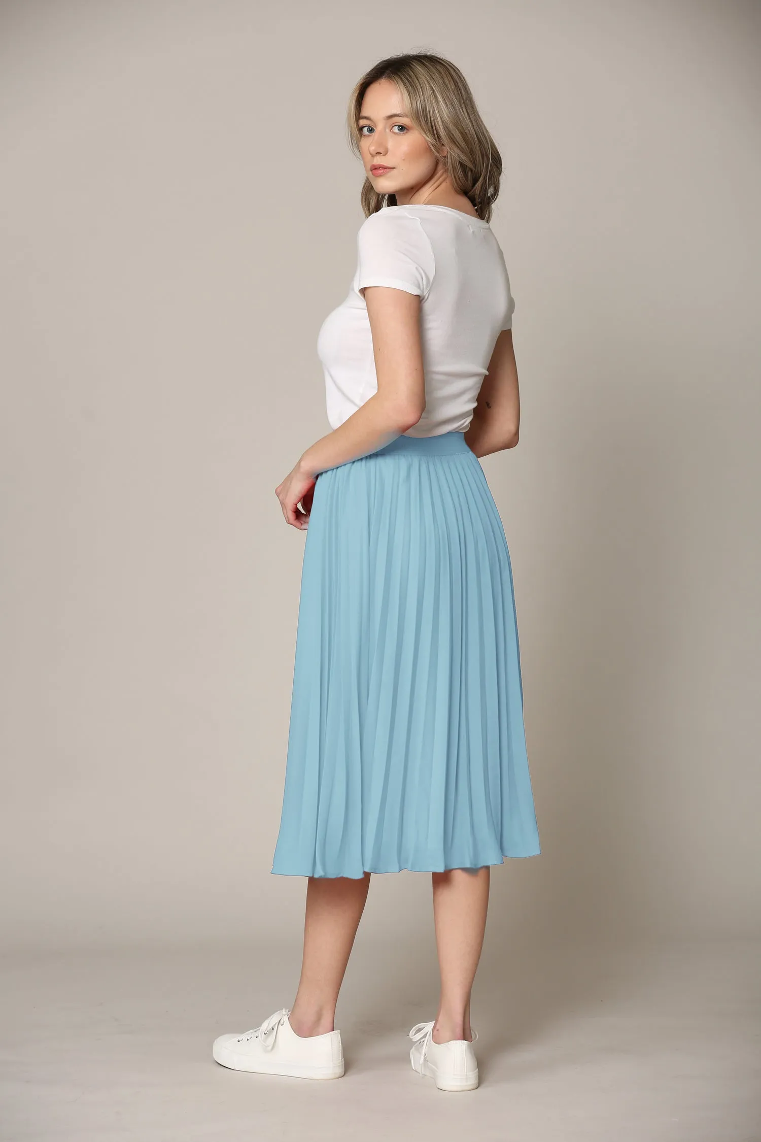 Women's Pleated Swing A-Line Midi Skirt