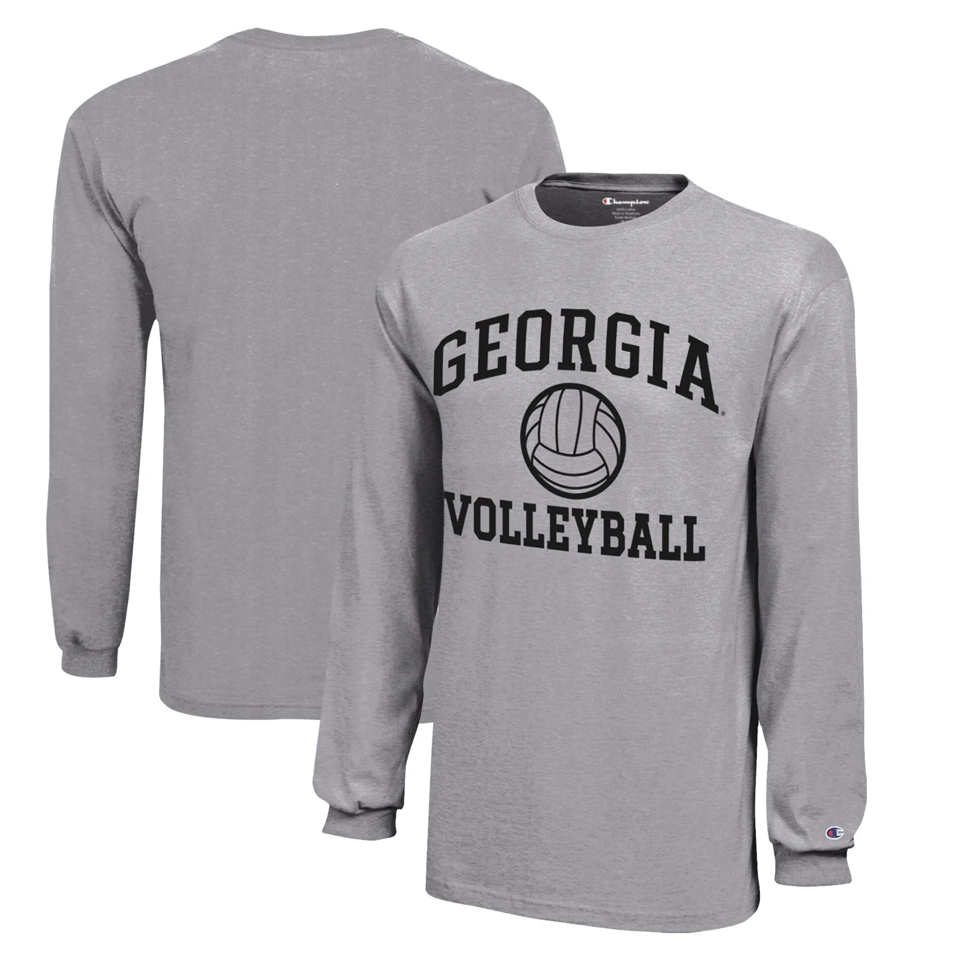 Youth Champion  Gray Georgia Bulldogs Icon Logo Long Sleeve Volleyball T-Shirt