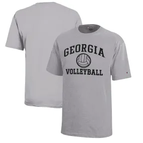 Youth Champion  Gray Georgia Bulldogs Icon Logo Volleyball T-Shirt