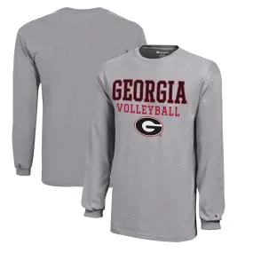 Youth Champion  Gray Georgia Bulldogs Stacked Logo Long Sleeve Volleyball T-Shirt