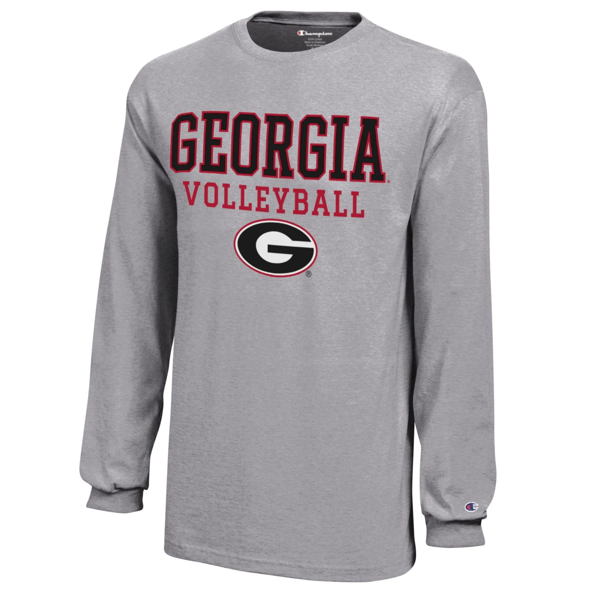 Youth Champion  Gray Georgia Bulldogs Stacked Logo Long Sleeve Volleyball T-Shirt